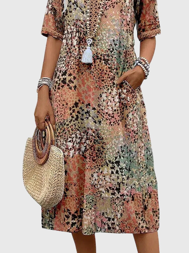 Yvonna™ | Elegante Bloemen Midi-Jurk