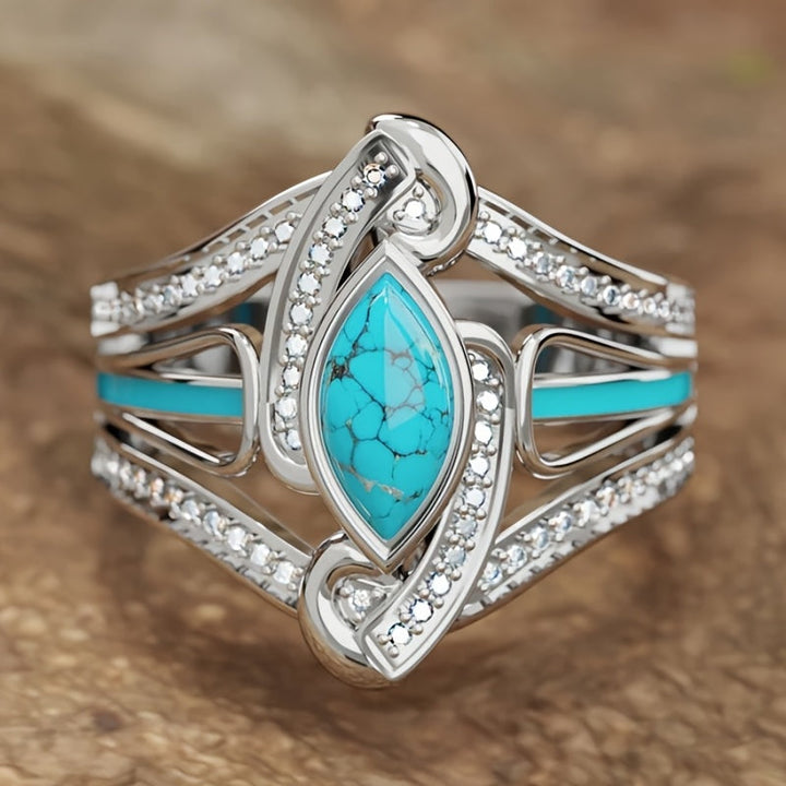 Elegante Boheemse Witte Gouden Vergulde Turquoise Ring