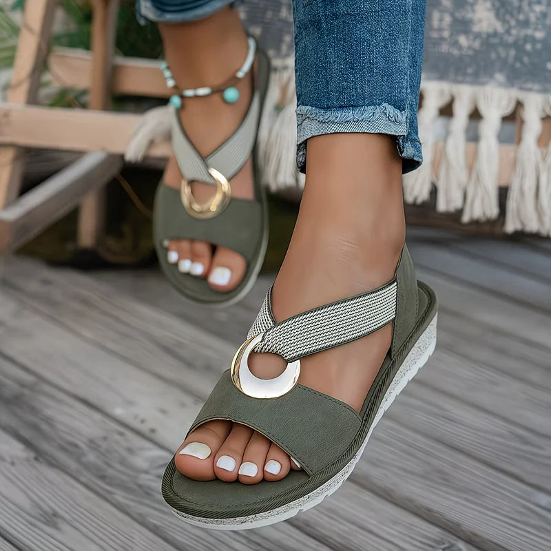 Marlenia | Platte Sandalen Met Metalen Gesp