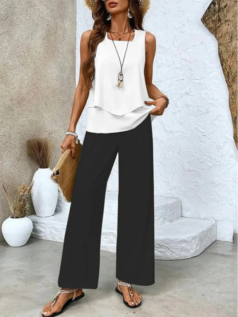 Ovelynra™ | Mouwloze Top en Brede-Pijpen Broek Set