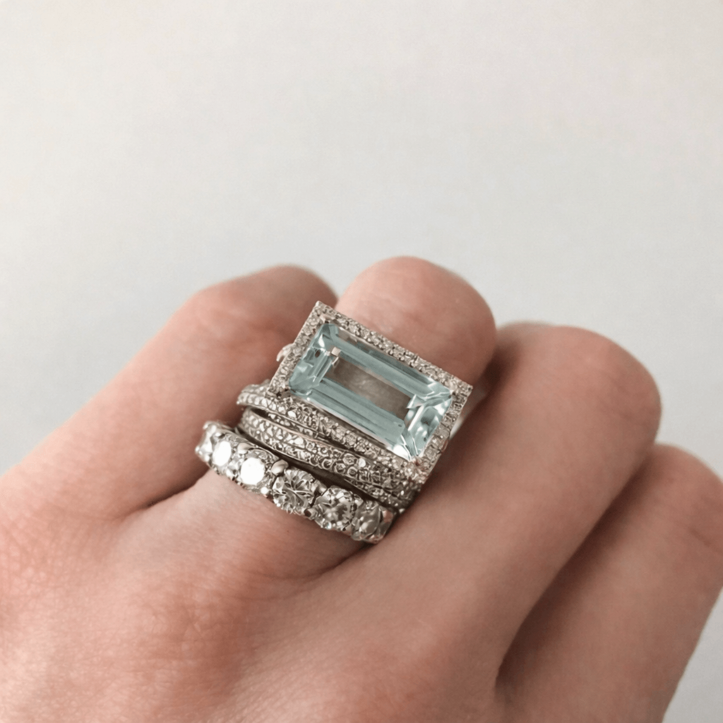 Vintage Zilveren Turquoise Glas Stapelring Set