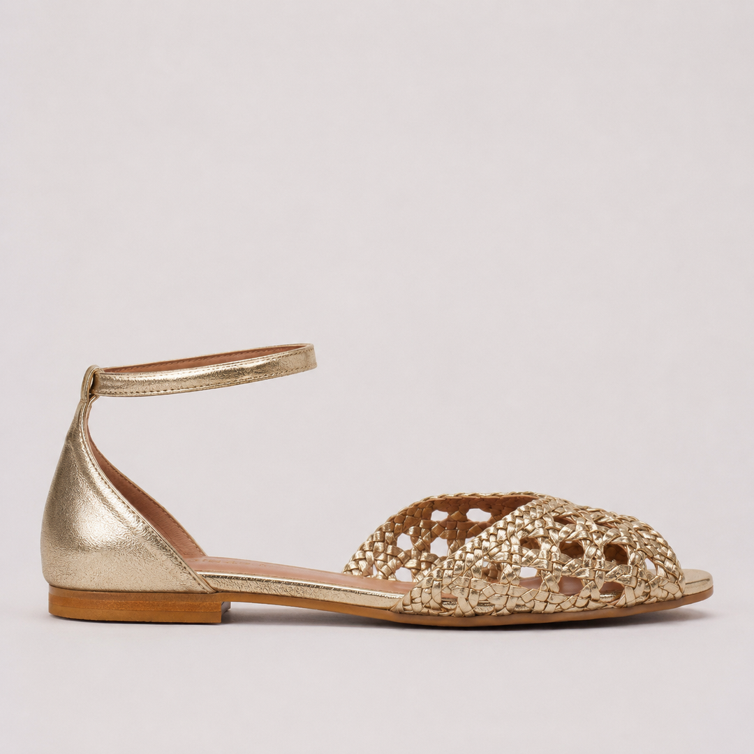 Isadora | Gouden gevlochten sandalen