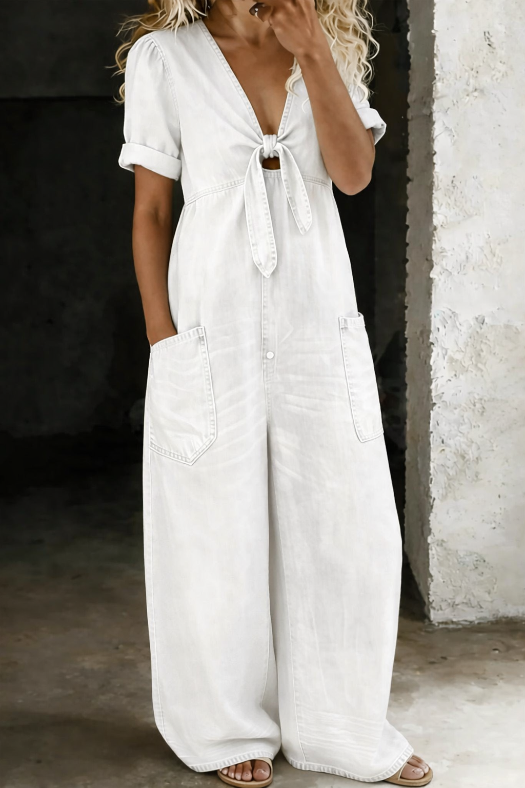 Maya | Jumpsuit met V-hals en Korte Mouwen