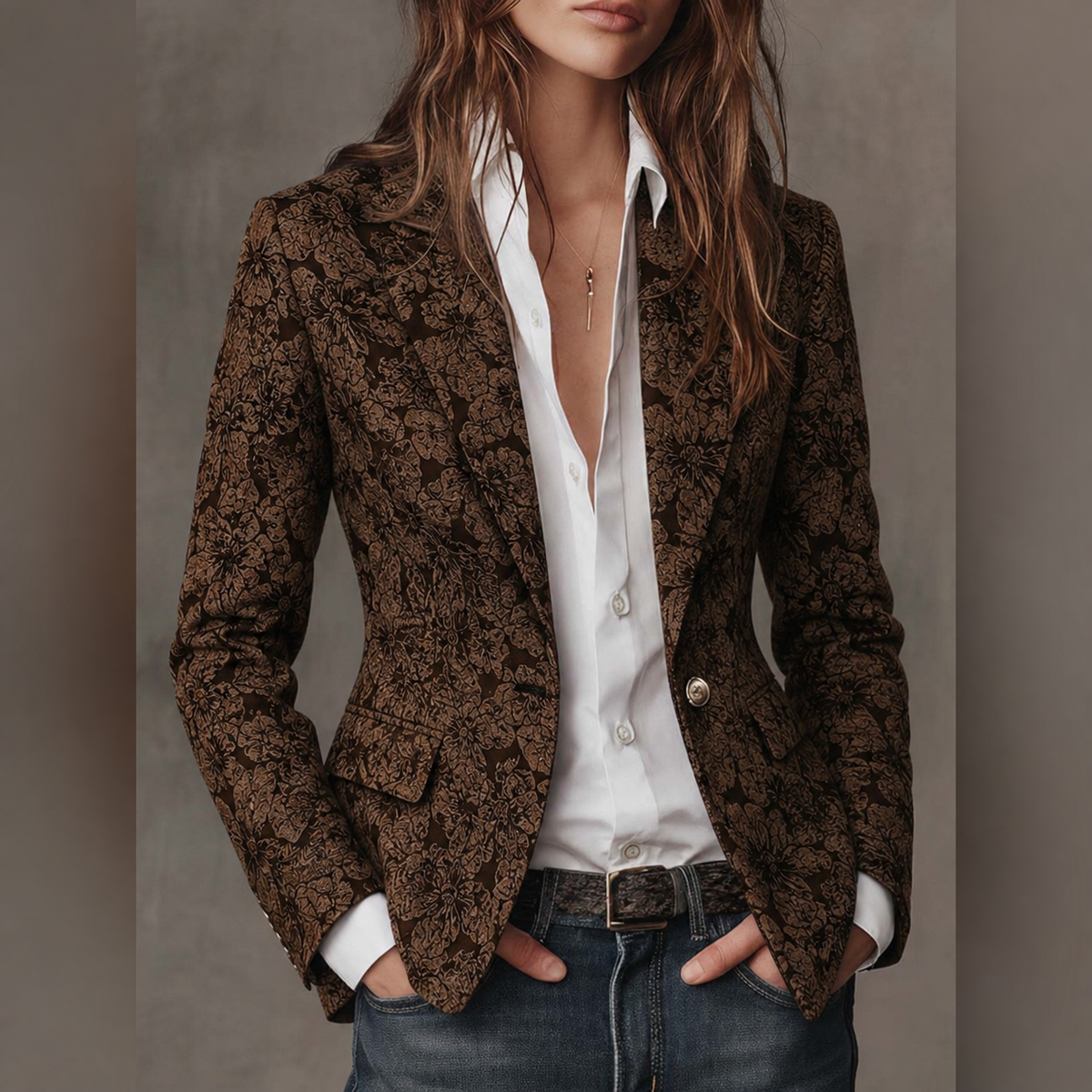 Senna | Jacquard Blazer met Bloemmotief