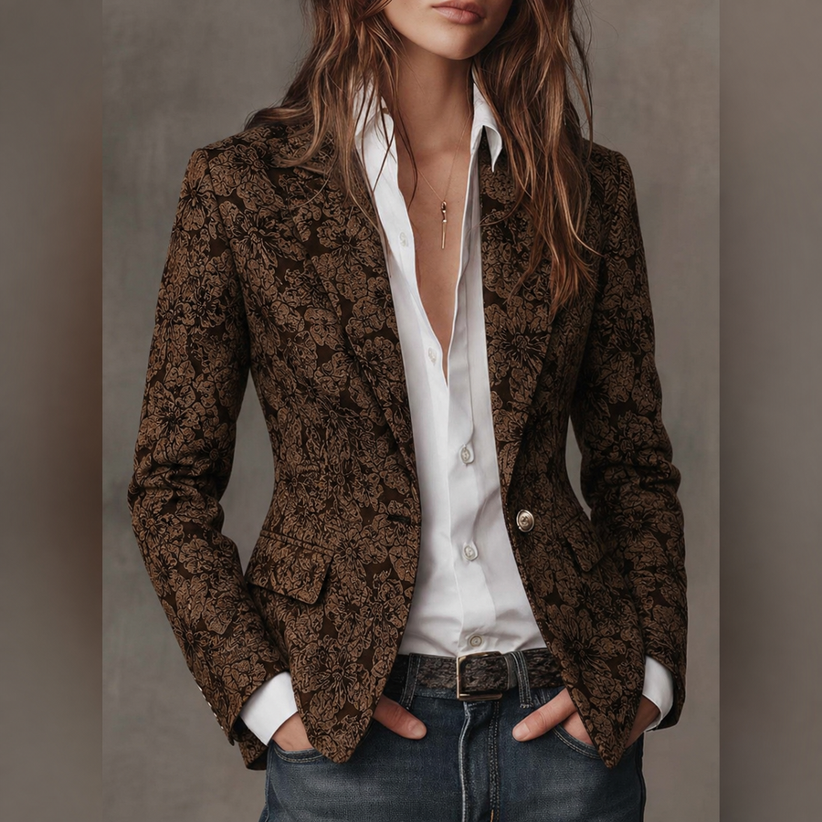 Senna | Jacquard Blazer met Bloemmotief