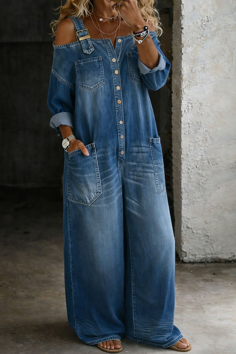 Stefania | Denim blouse met blote schouders