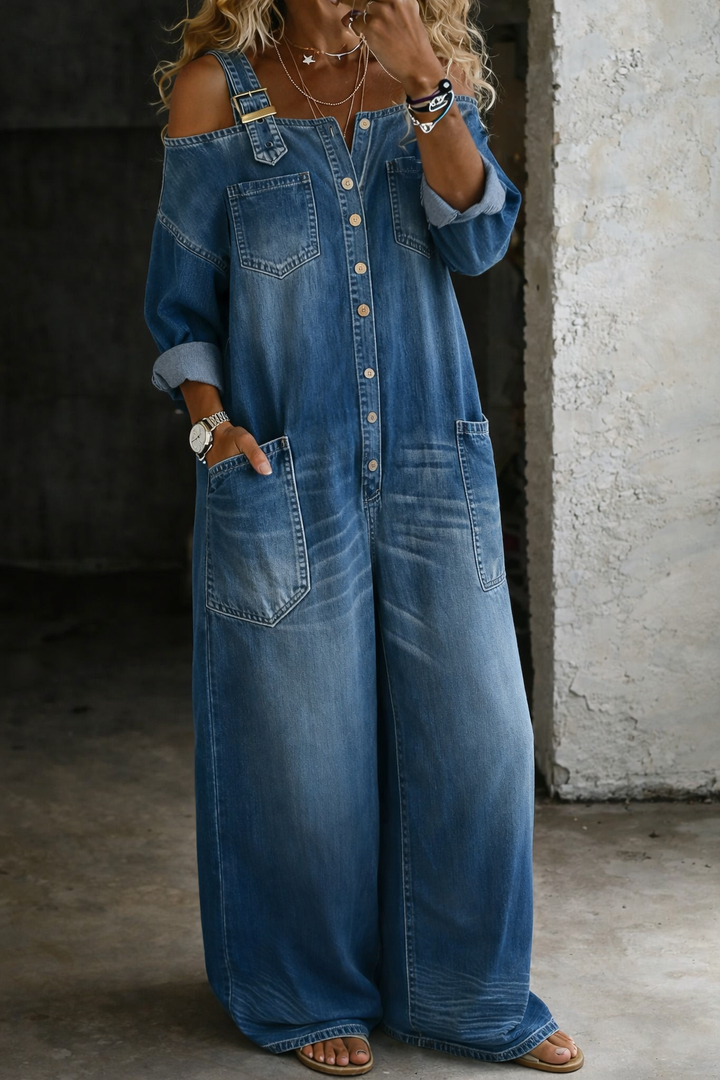 Sophia | Denim jumpsuit met blote schouders