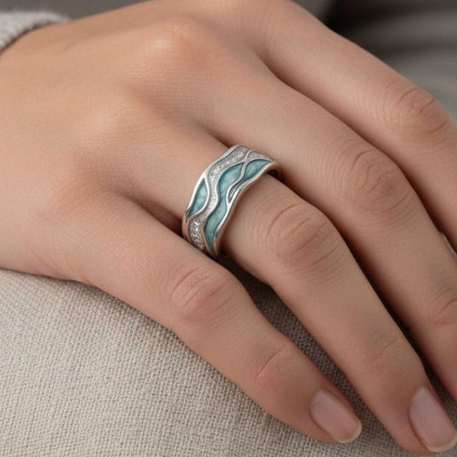 Turquoise Golven Ring van Zilver