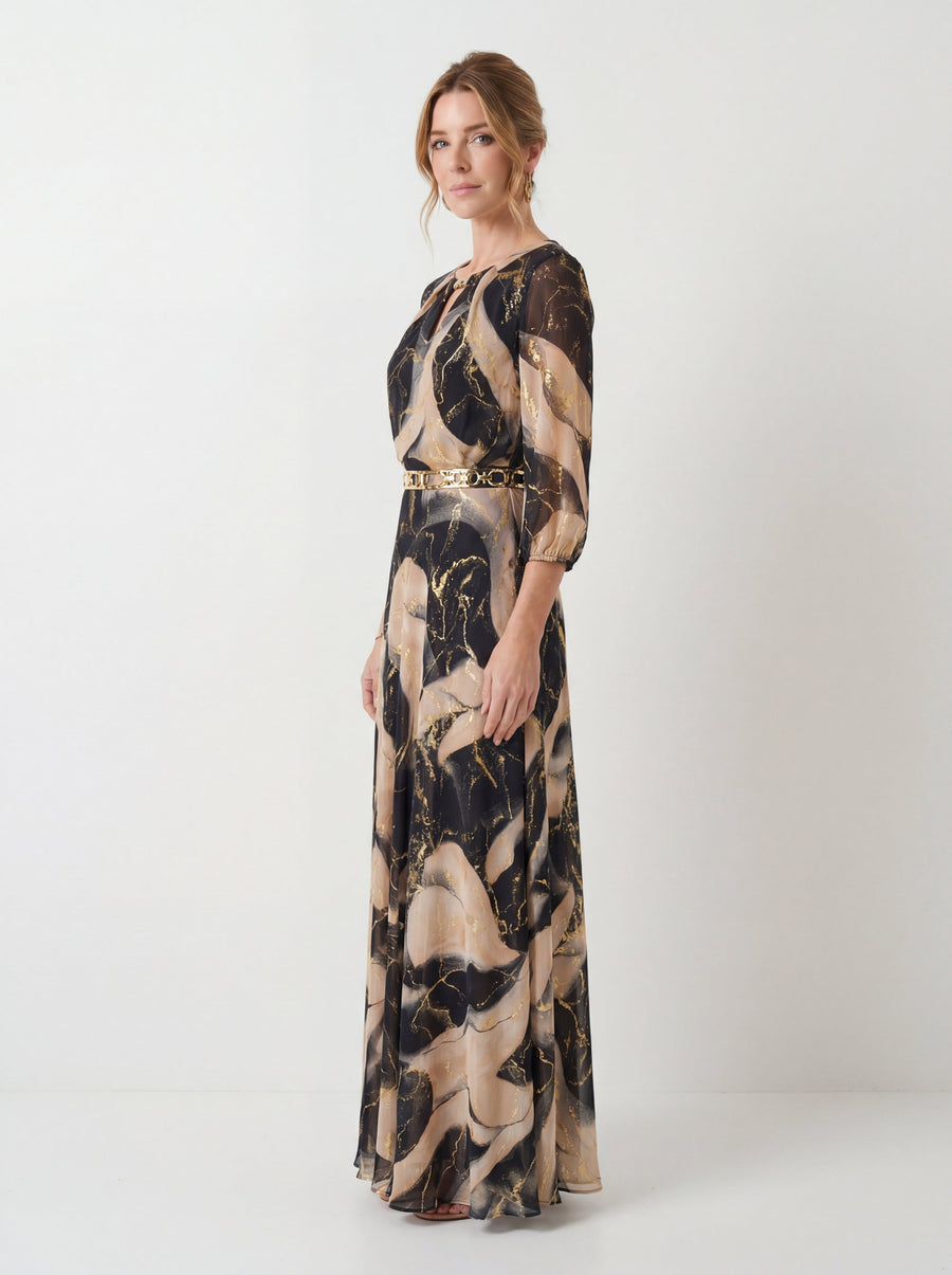 Geprinte Gaze Jurk - Elegant en Verfijnd