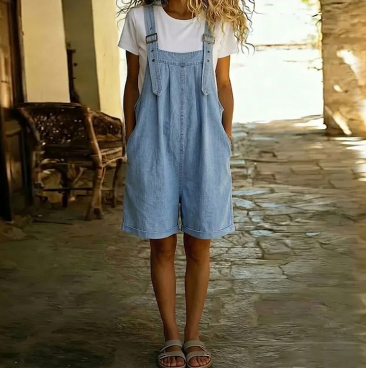 Clara | Salopette van Zacht Katoenen Denim met Vintage Effect Lichtblauw Gewassen