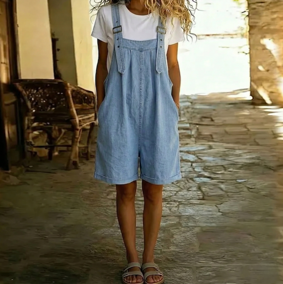 Clara | Salopette van Zacht Katoenen Denim met Vintage Effect Lichtblauw Gewassen