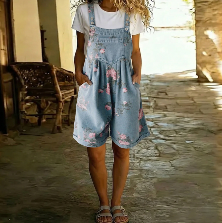 Judy | Denim Lavato Vintage met Zacht Katoengevoel Bloemen Salopette