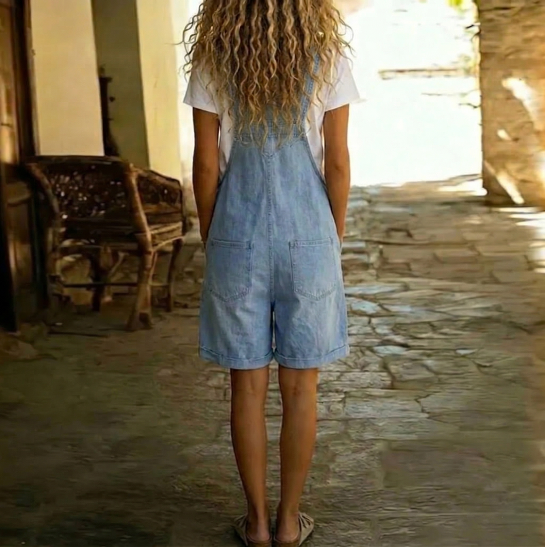 Clara | Salopette van Zacht Katoenen Denim met Vintage Effect Lichtblauw Gewassen