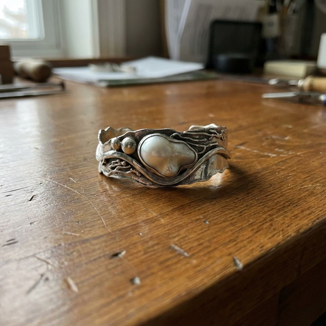 Vintage Golf Ontwerp Witte Steen Zilver Gecoate Ring