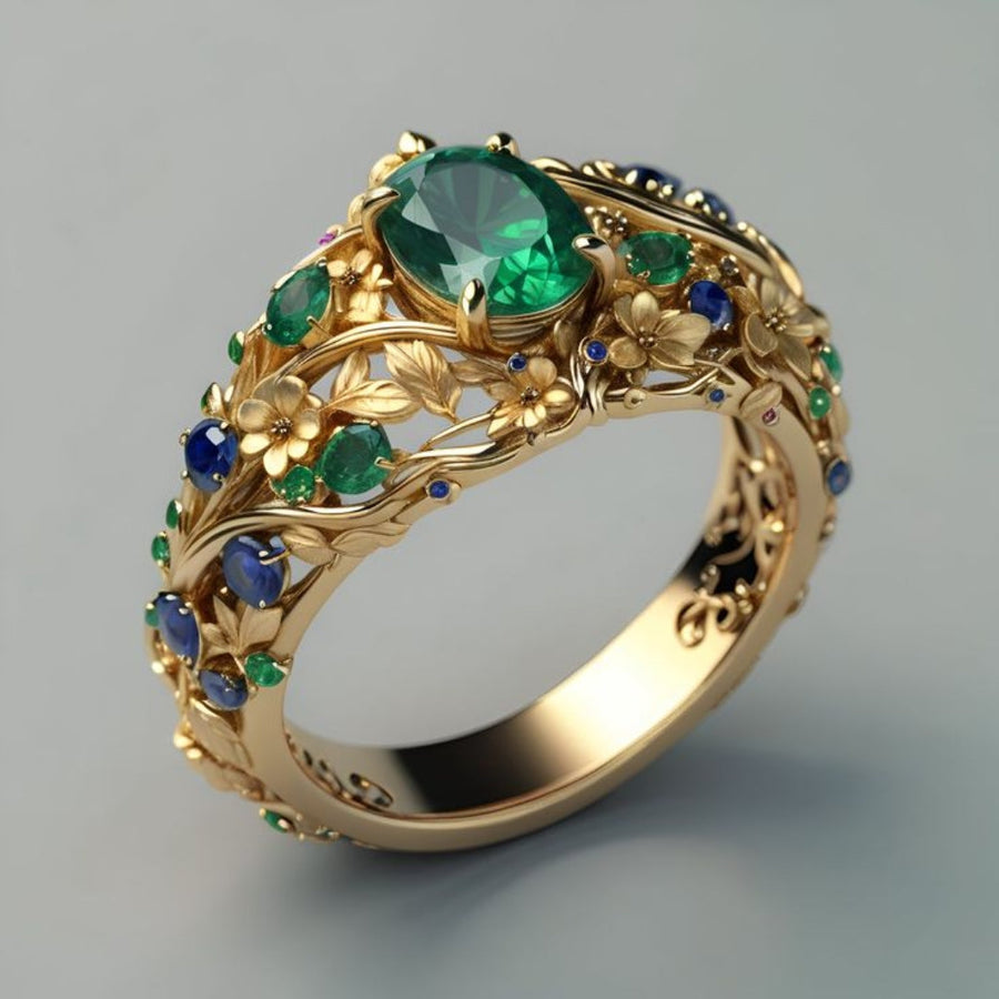 Luxe Ring met Smaragd en Saffier