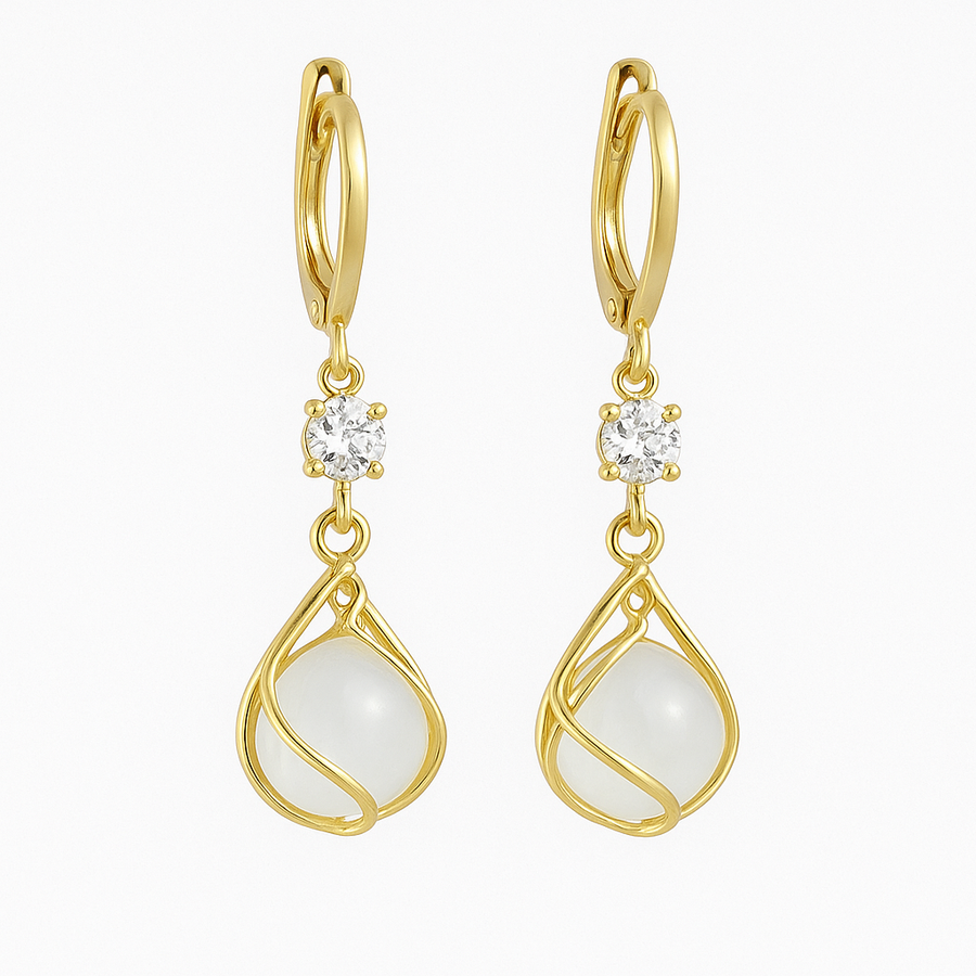 Gouden Hangende Oorbellen met Witte Opal