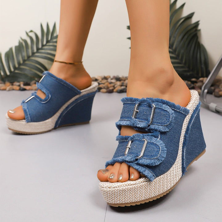 Ada | Denim Wedge Sandalen