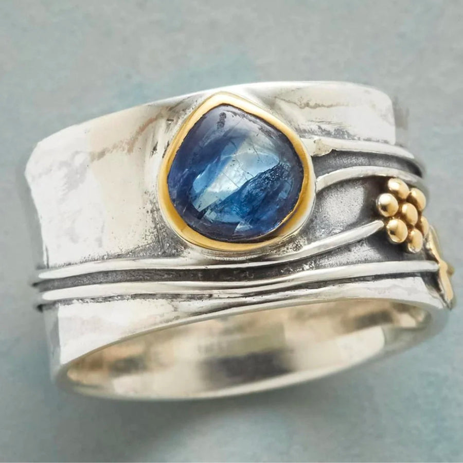 Vintage Blauwe Saffier Ring Verzilverd
