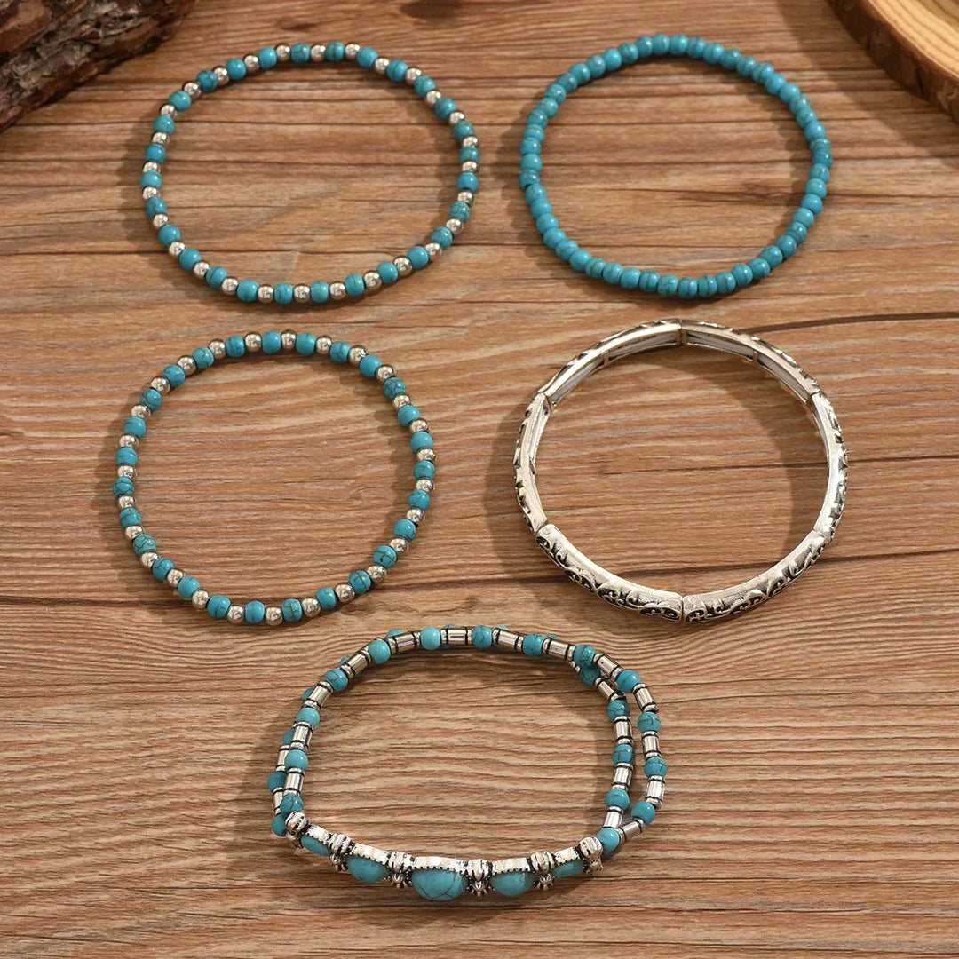 Abby | Boho Armbanden Set met Turquoise Kralen