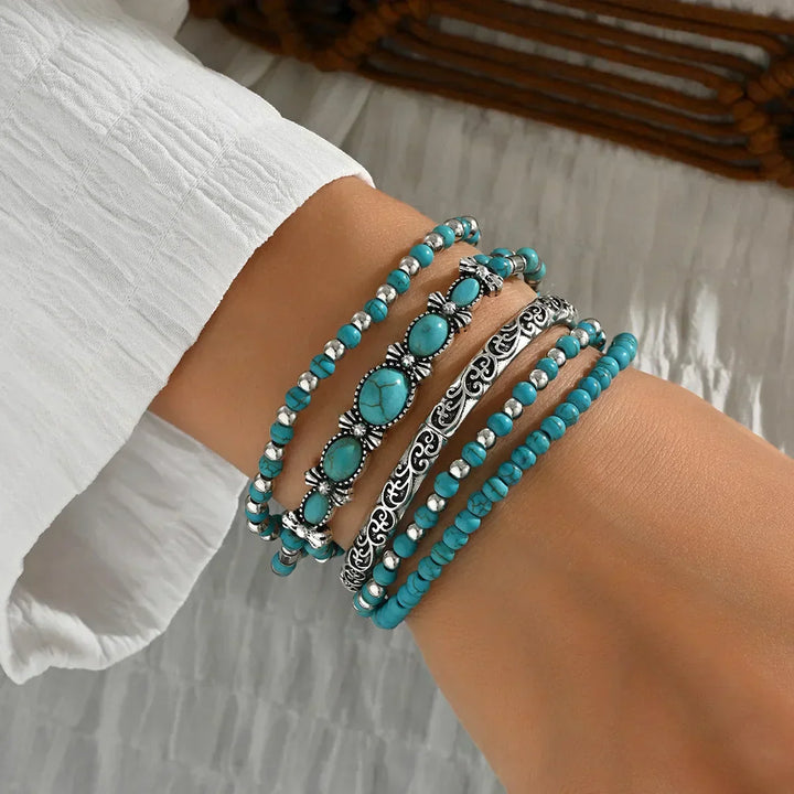 Abby | Boho Armbanden Set met Turquoise Kralen