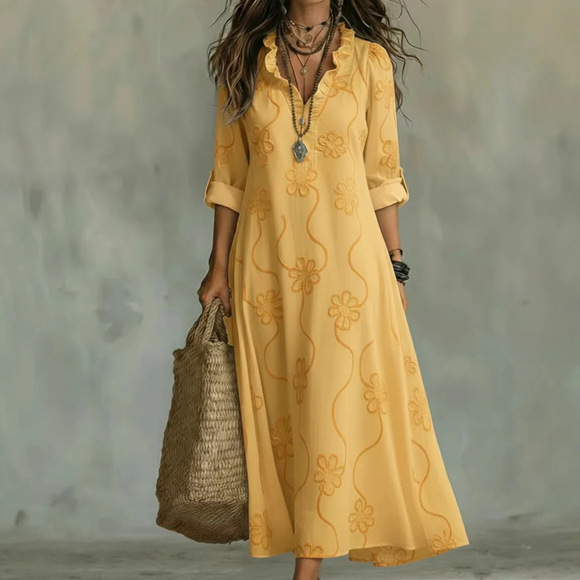 Sienna |  Buikcamouflerende Bloemen Zomerjurk