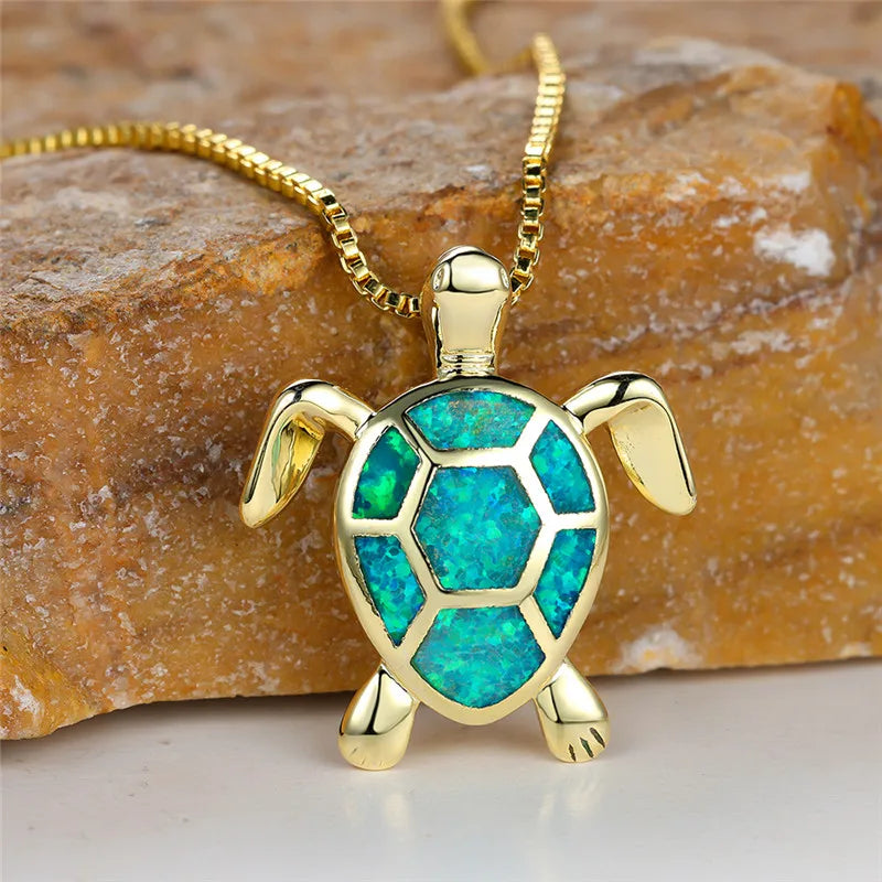 Vintage Groene Vuur Opal Schildpad Hanger