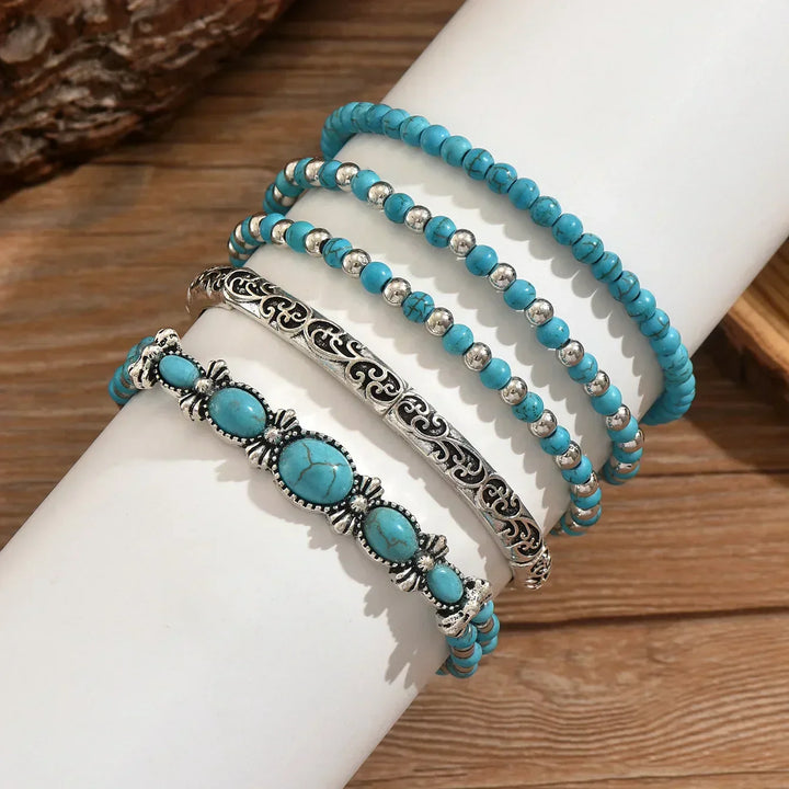 Abby | Boho Armbanden Set met Turquoise Kralen