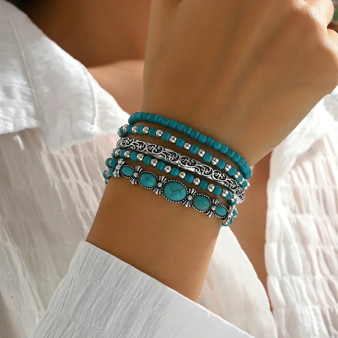Abby | Boho Armbanden Set met Turquoise Kralen