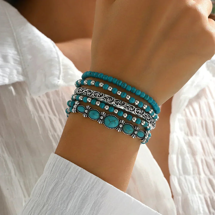 Abby | Boho Armbanden Set met Turquoise Kralen