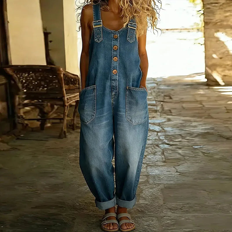 Mae | Vintage denim salopette met verstelbare bretels