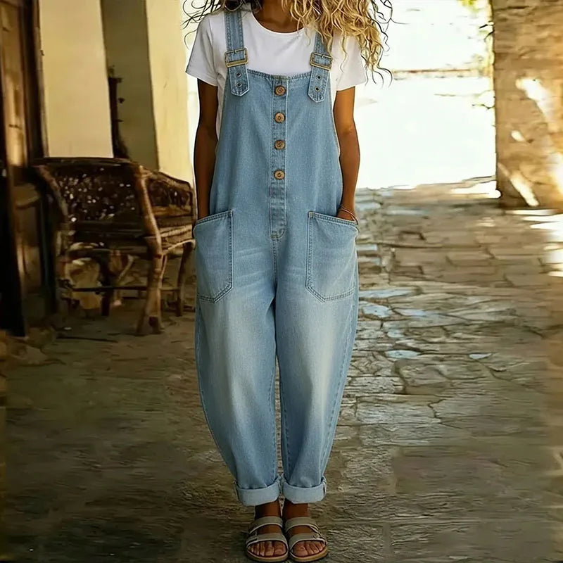 Mae | Vintage denim salopette met verstelbare bretels