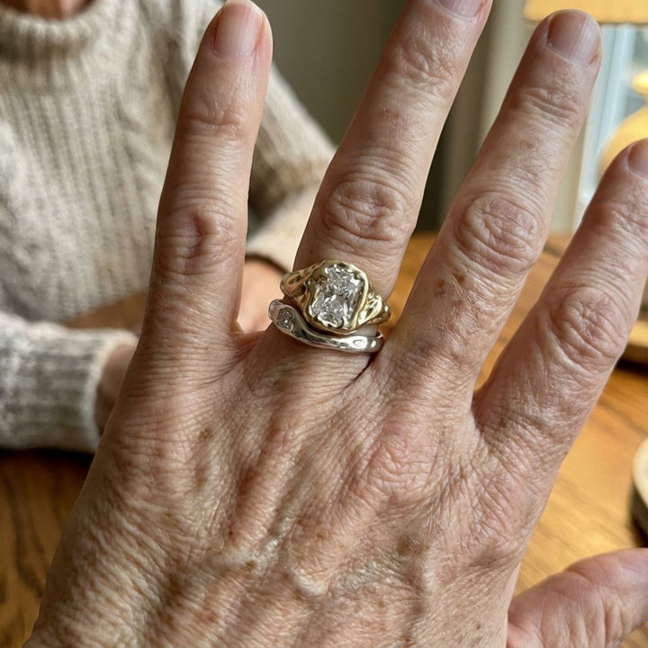 Vintage Witte Glazen Gouden & Zilveren Gestapelde Ring Set