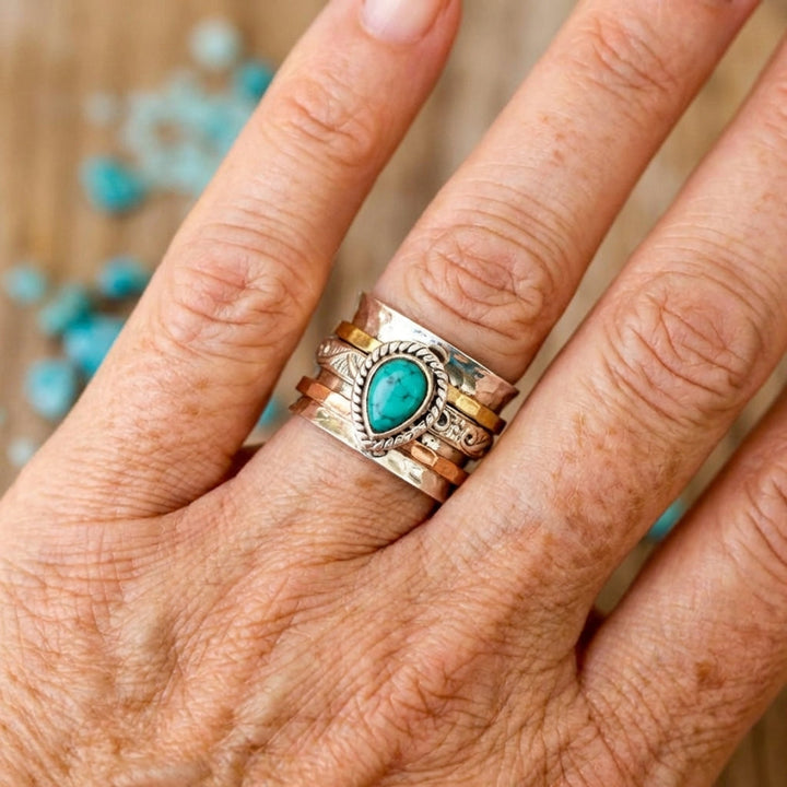 Brede Druppelvormige Turquoise Sterling Zilveren Ring