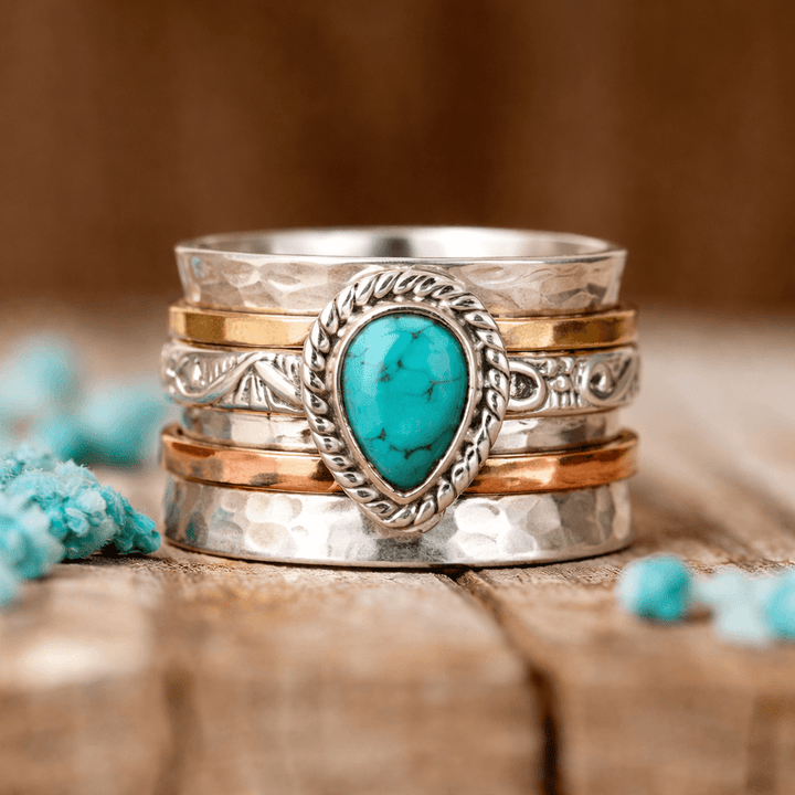 Brede Druppelvormige Turquoise Sterling Zilveren Ring