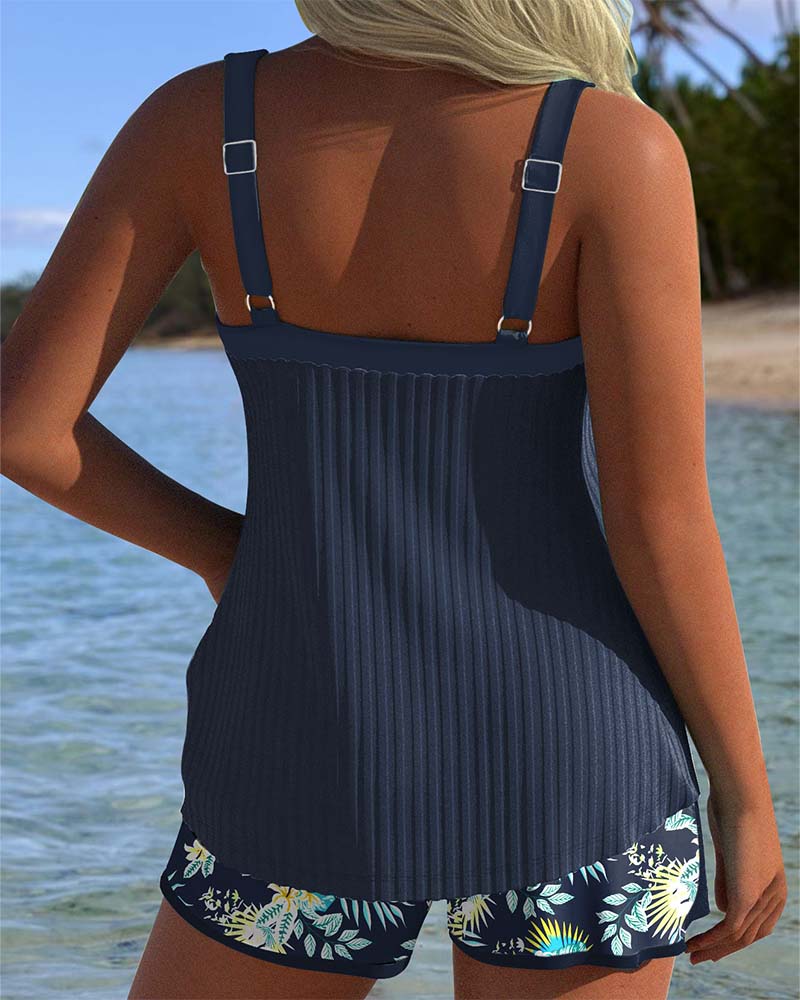Julia | Gestreepte tankini met twee-delige badbroek