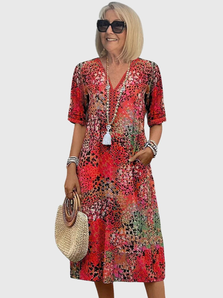 Yvonna™ | Elegante Bloemen Midi-Jurk