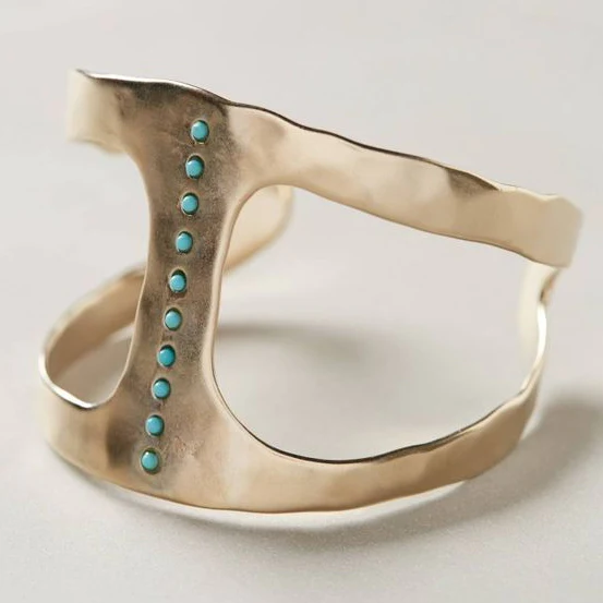 Vintage Handgemaakte Turquoise Dot Cuff Ring