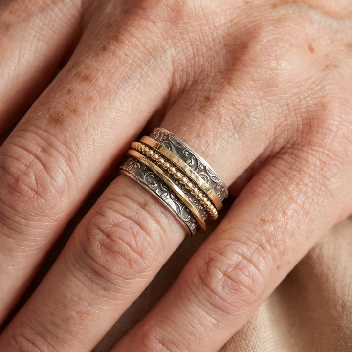 Vintage Geïnspireerde Zilveren & Gouden Spinner Statement Ring