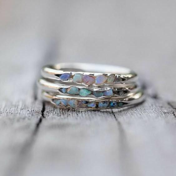 Vintage Gelaagde Blauwe Steen Zilveren Ring