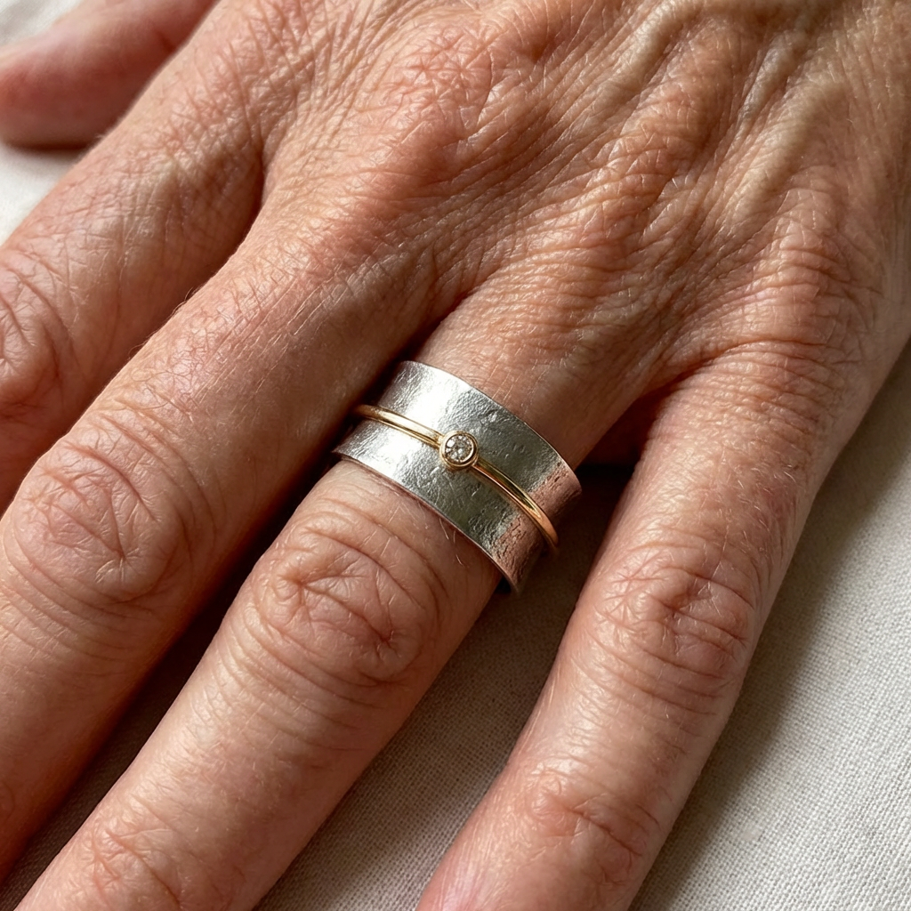 Vintage Zilveren Open Bandring met Gouden Bol