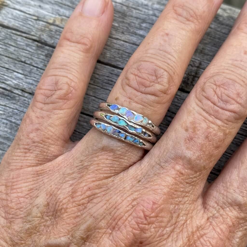 Vintage Gelaagde Blauwe Steen Zilveren Ring