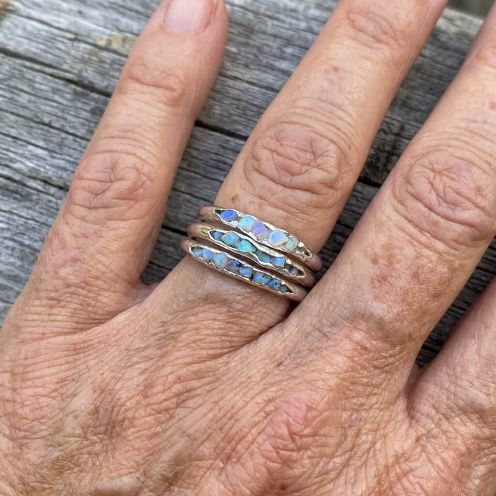 Vintage Gelaagde Blauwe Steen Zilveren Ring