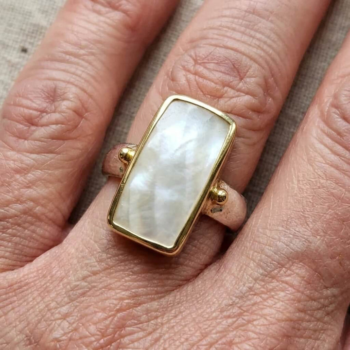 Vintage Bohemian Geometrische Maansteenring