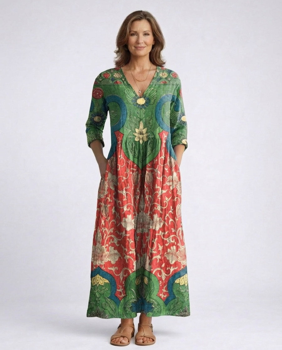 Elyressa | Vintage Bloemen Maxi Jurk