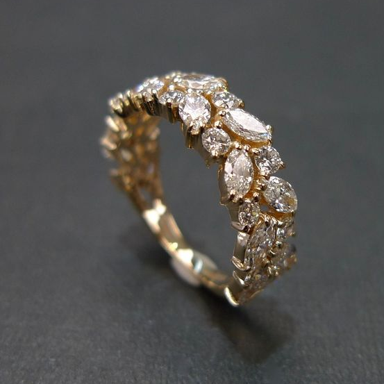 Vintage Marquise & Rond Geslepen Zirconia Heldere Gouden Ring
