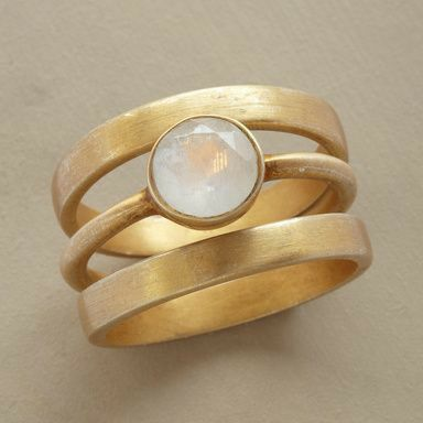 Vintage Gouden & Ingelegd Maansteen Ring