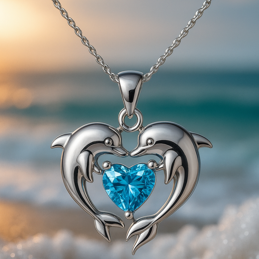 Tijdloos zilveren collier met dubbele dolfijn en opaal