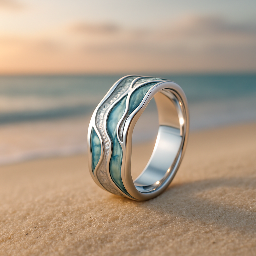 Turquoise Golven Ring van Zilver