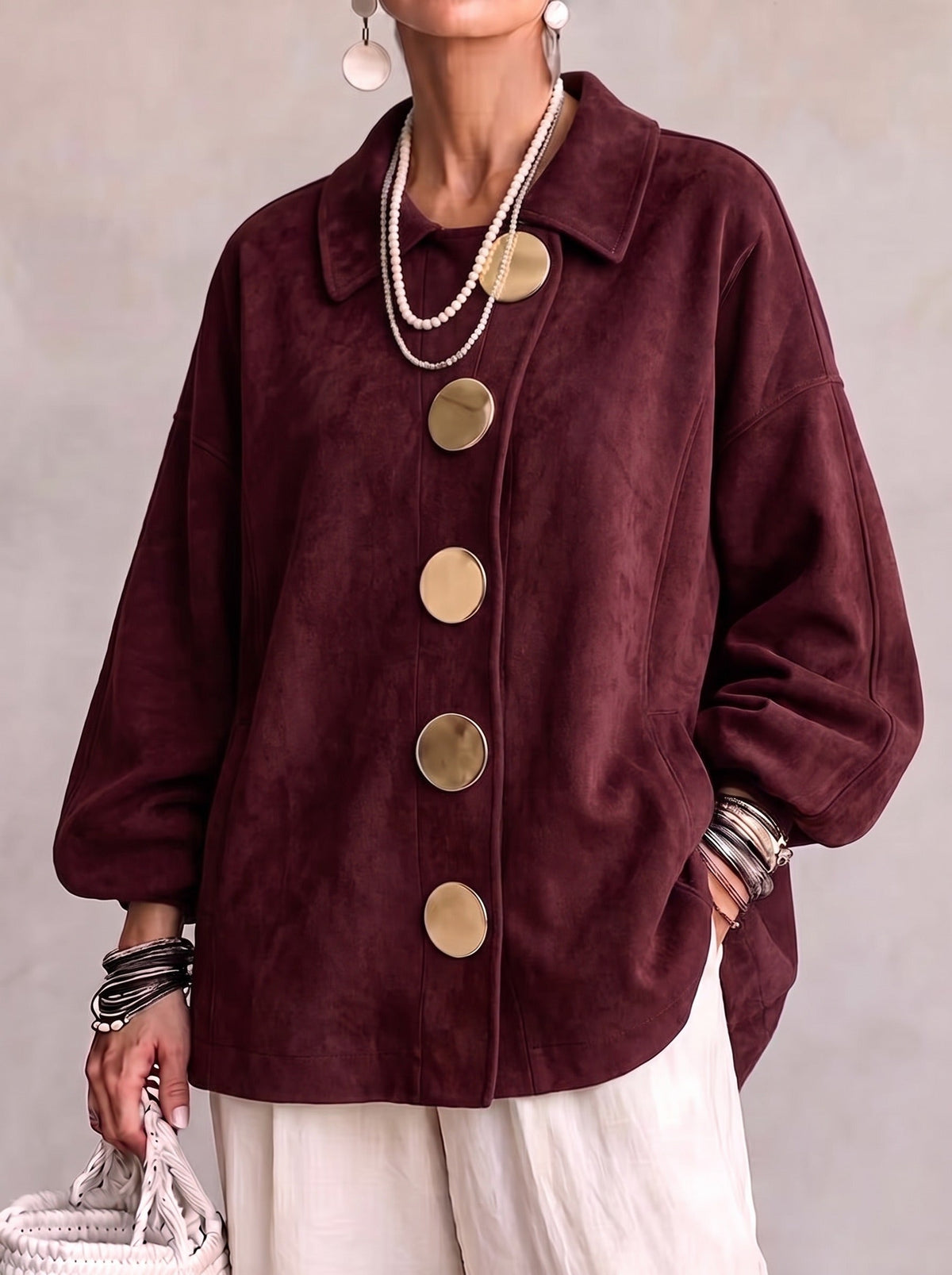 Nagihan | Suède overshirt met knopen