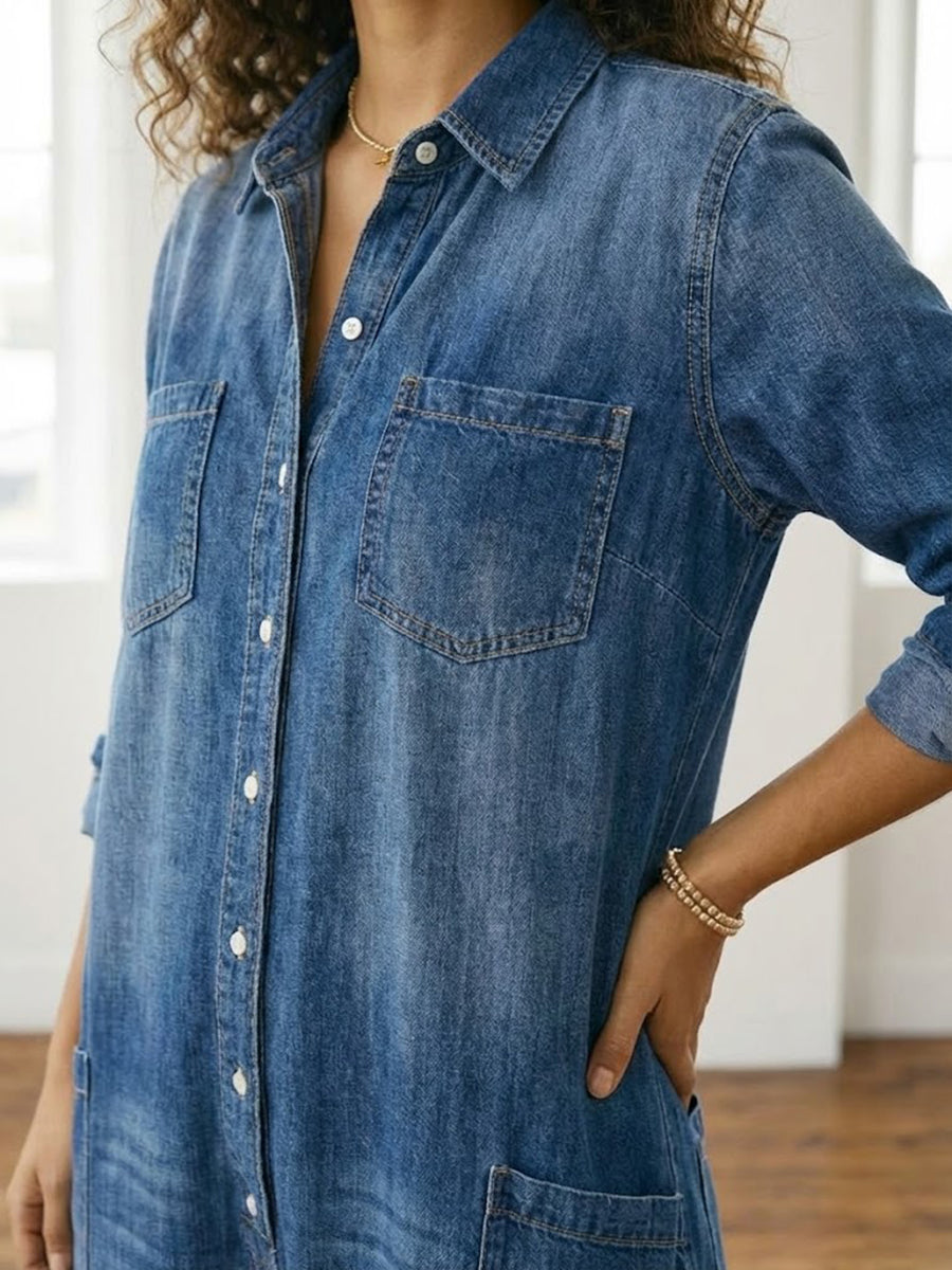 Diana | Vintage jumpsuit in denim katoen zacht gewassen met knopen